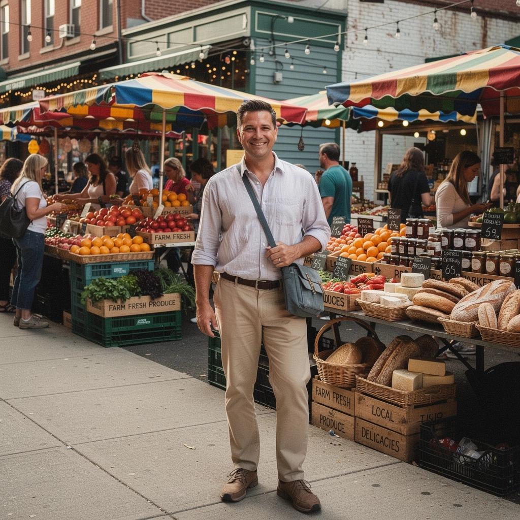 Посетители, выбирающие сыры и мясные деликатесы на фермерском рынке.